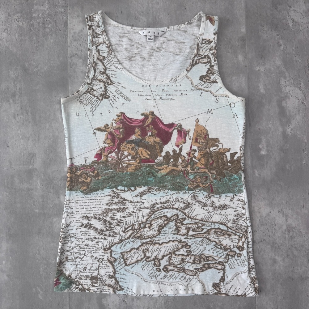 CAbi Tank Top Womens M Old World Map Print Sleeveless Cotton Stretch Art Graphic